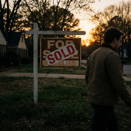 A sold sticker on a real estate board