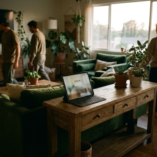 An open-home sign-in tablet