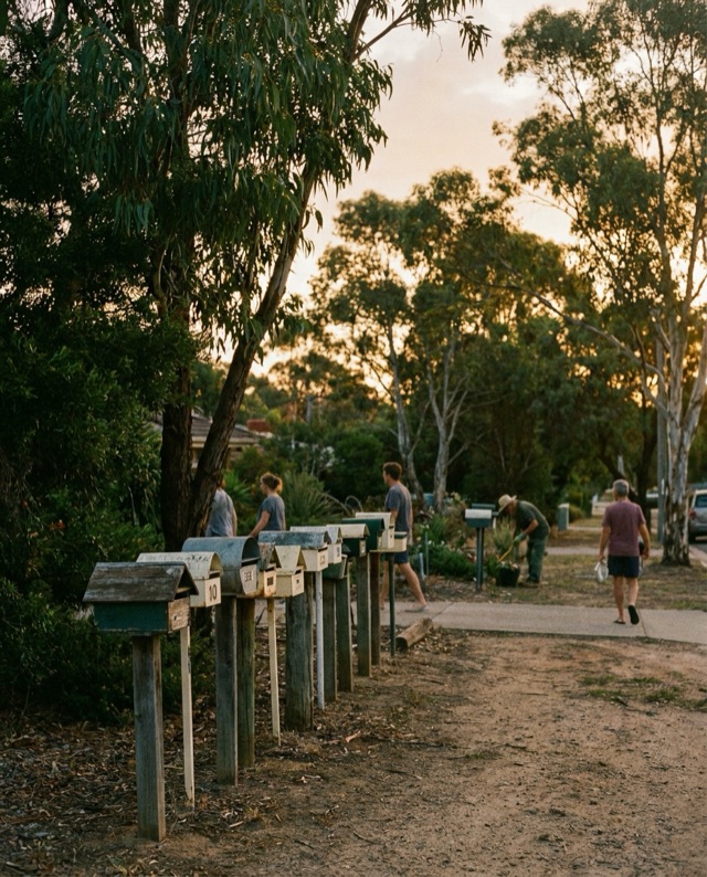 Letterboxes at golden hour